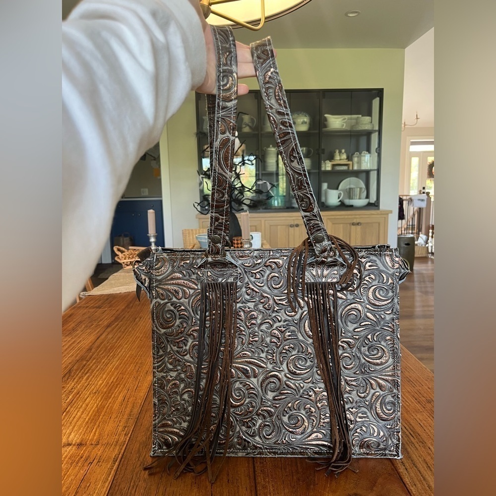 Dancing Cactus Designs Tote Bag with Brown Fringe
